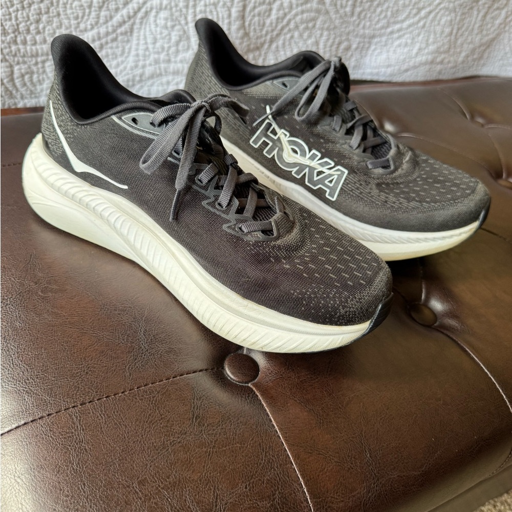 Hoka woman’s Mach 5  Black and White Road-Running Sneakers